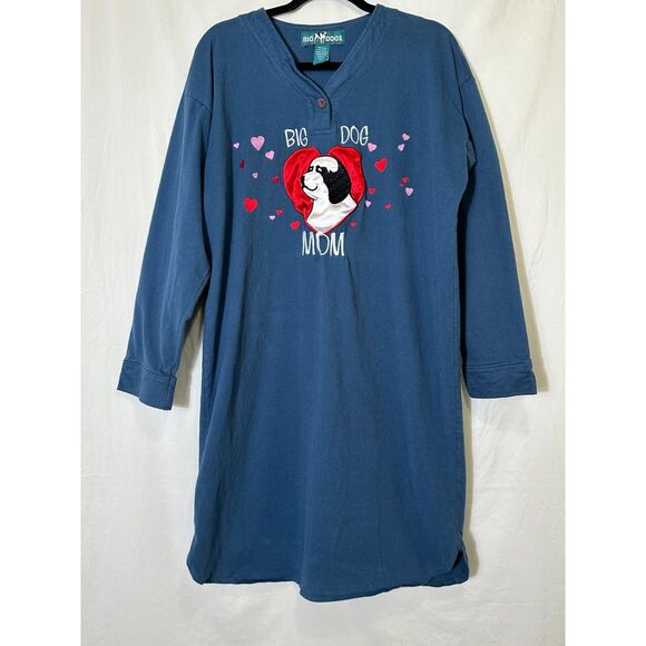 Big Dogs Women's NWOT Navy Blue Long Sleeve Sleep Shirt "Big Dog Mom" Size S/M - Picture 1 of 3